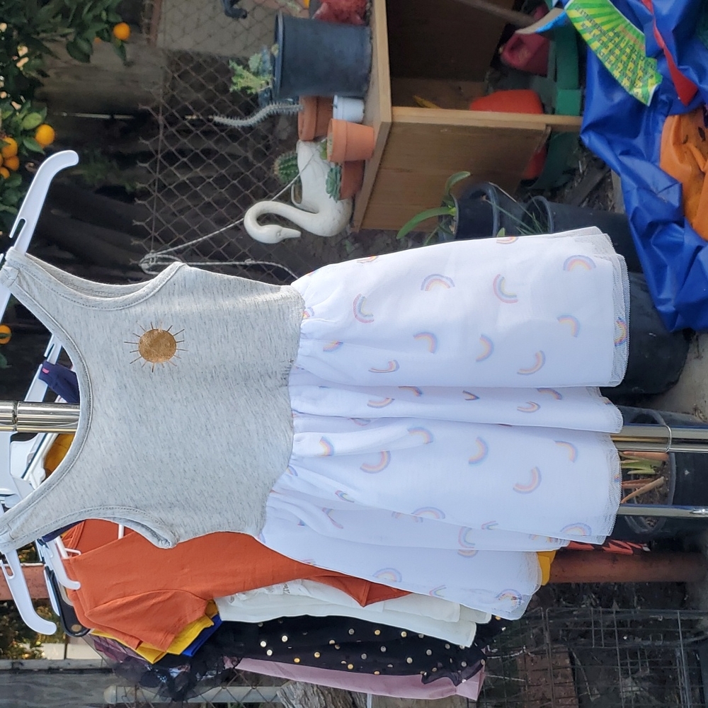 Grey and white with rainbow kids dress. Size 2T